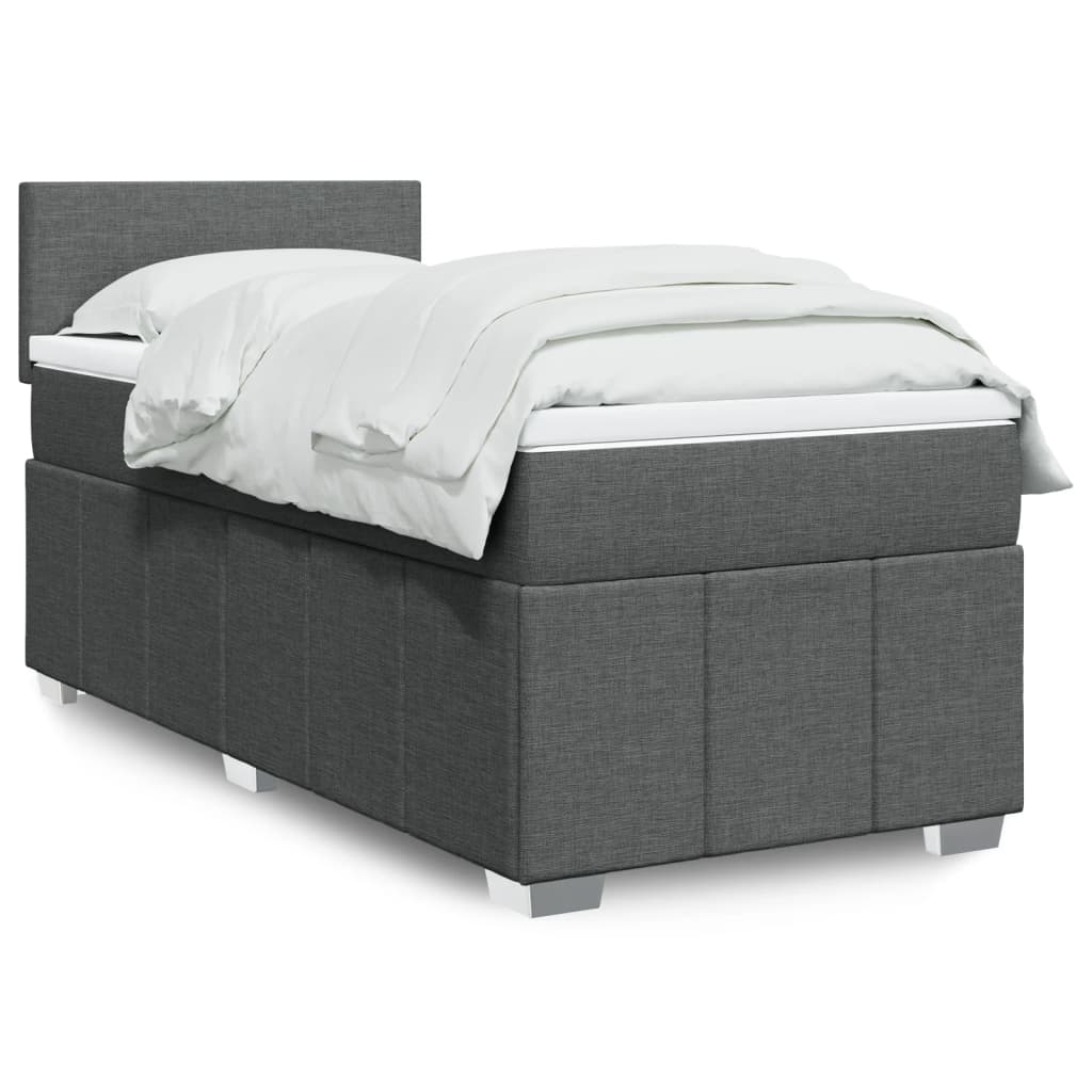 Κρεβάτι Boxspring με Στρώμα Σκούρο Γκρι 100x200 εκ. Υφασμάτινο - Pakobazaar