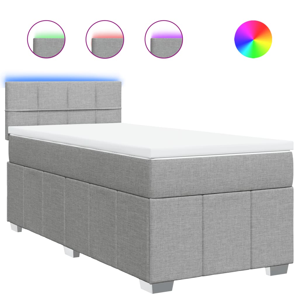 Κρεβάτι Boxspring με Στρώμα Ανοιχτό Γκρι 100x200 εκ. Υφασμάτινο - Pakobazaar