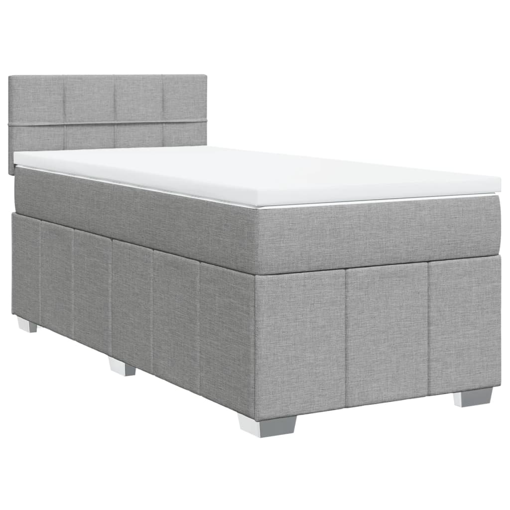 Κρεβάτι Boxspring με Στρώμα Ανοιχτό Γκρι 100x200 εκ. Υφασμάτινο - Pakobazaar