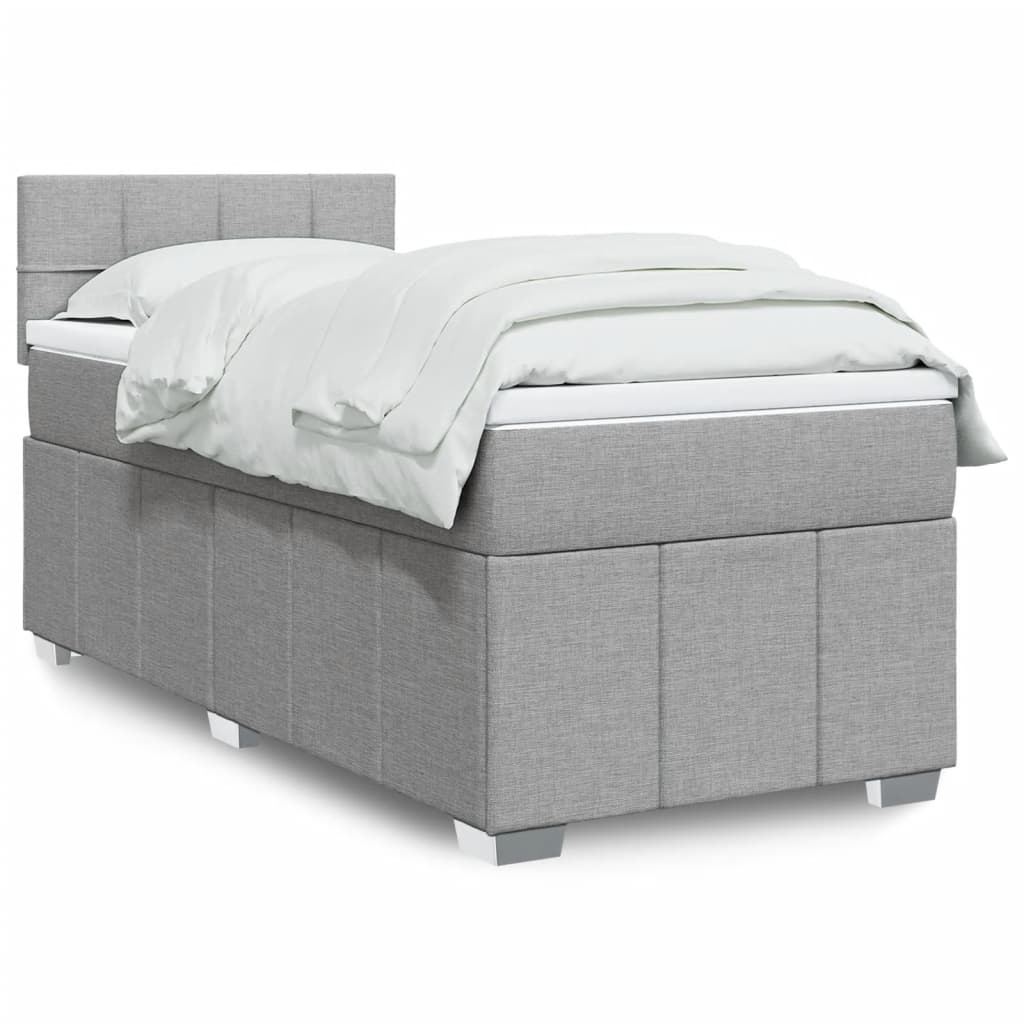 Κρεβάτι Boxspring με Στρώμα Ανοιχτό Γκρι 100x200 εκ. Υφασμάτινο - Pakobazaar