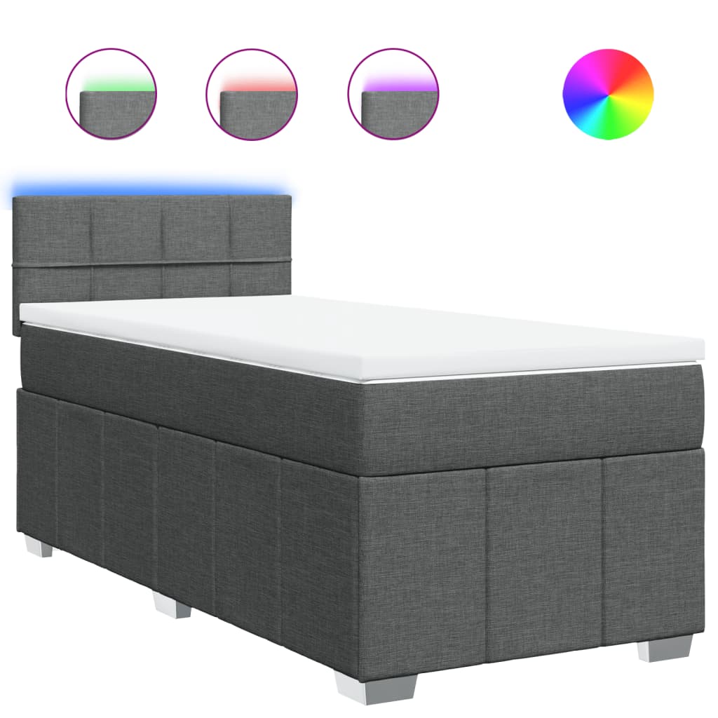 Κρεβάτι Boxspring με Στρώμα Σκούρο Γκρι 100x200 εκ. Υφασμάτινο - Pakobazaar
