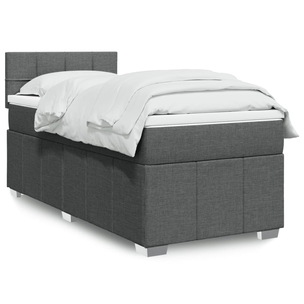 Κρεβάτι Boxspring με Στρώμα Σκούρο Γκρι 100x200 εκ. Υφασμάτινο - Pakobazaar
