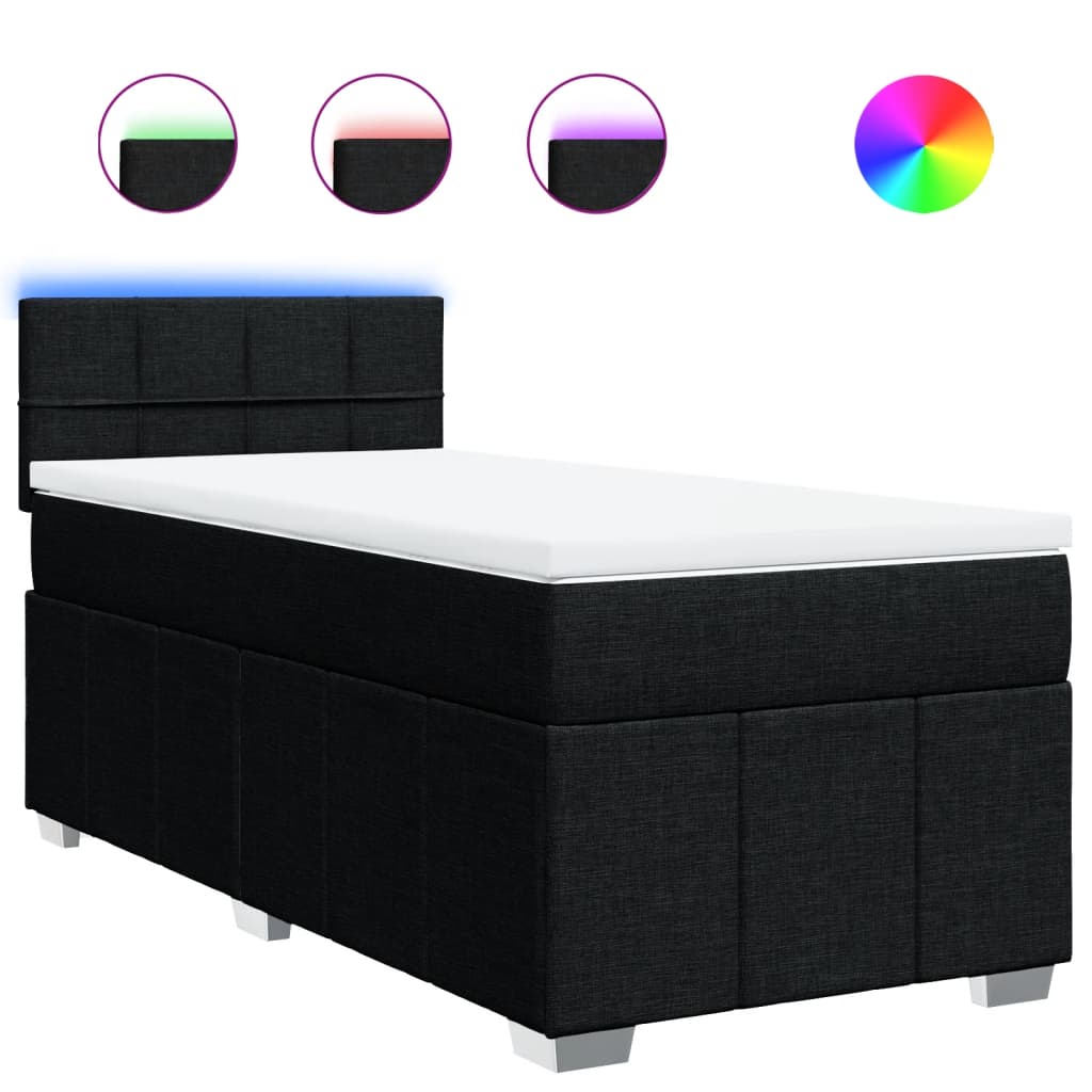 Κρεβάτι Boxspring με Στρώμα Μαύρο 100 x 200 εκ. Υφασμάτινο - Pakobazaar