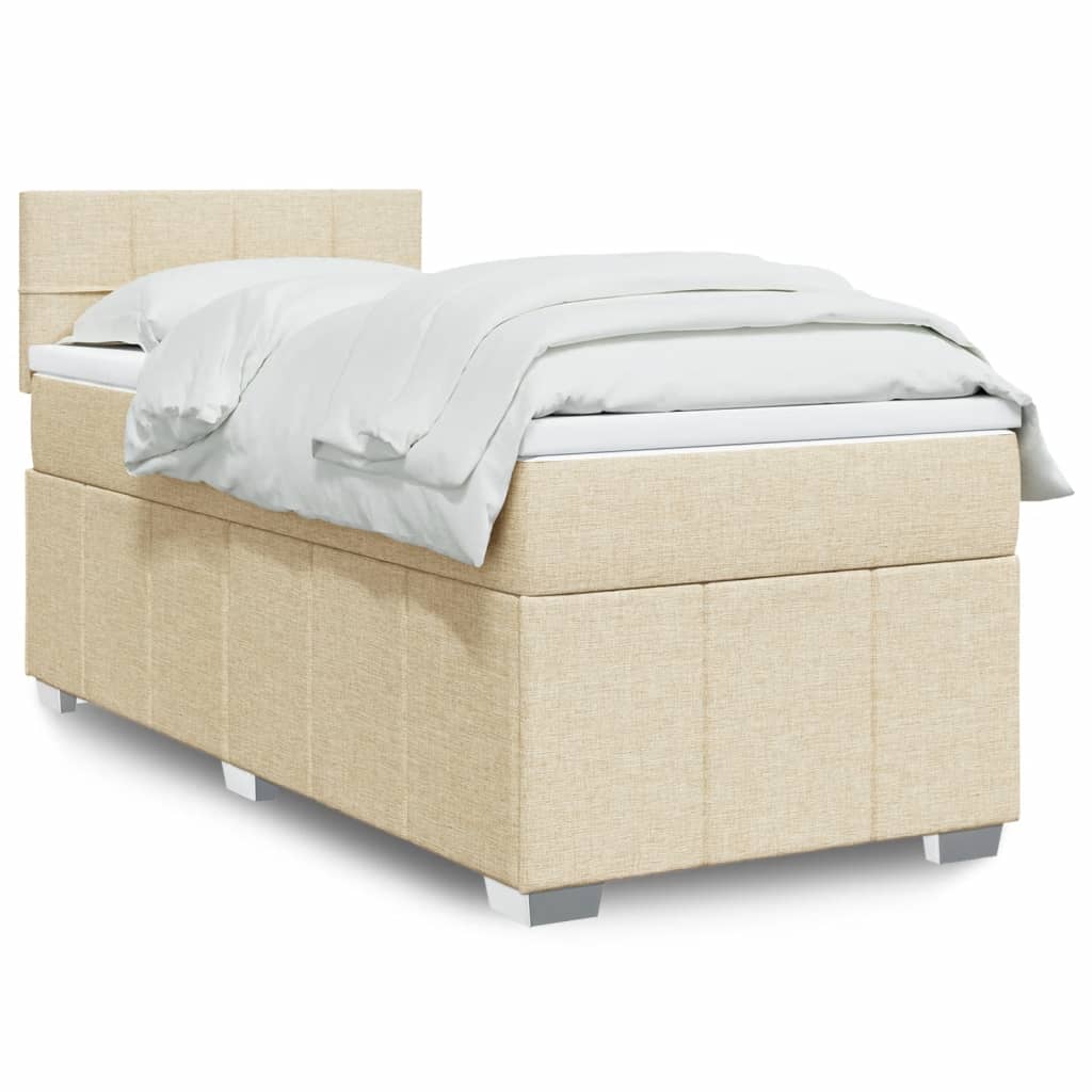 Κρεβάτι Boxspring με Στρώμα Κρεμ 100 x 200 εκ. Υφασμάτινο - Pakobazaar