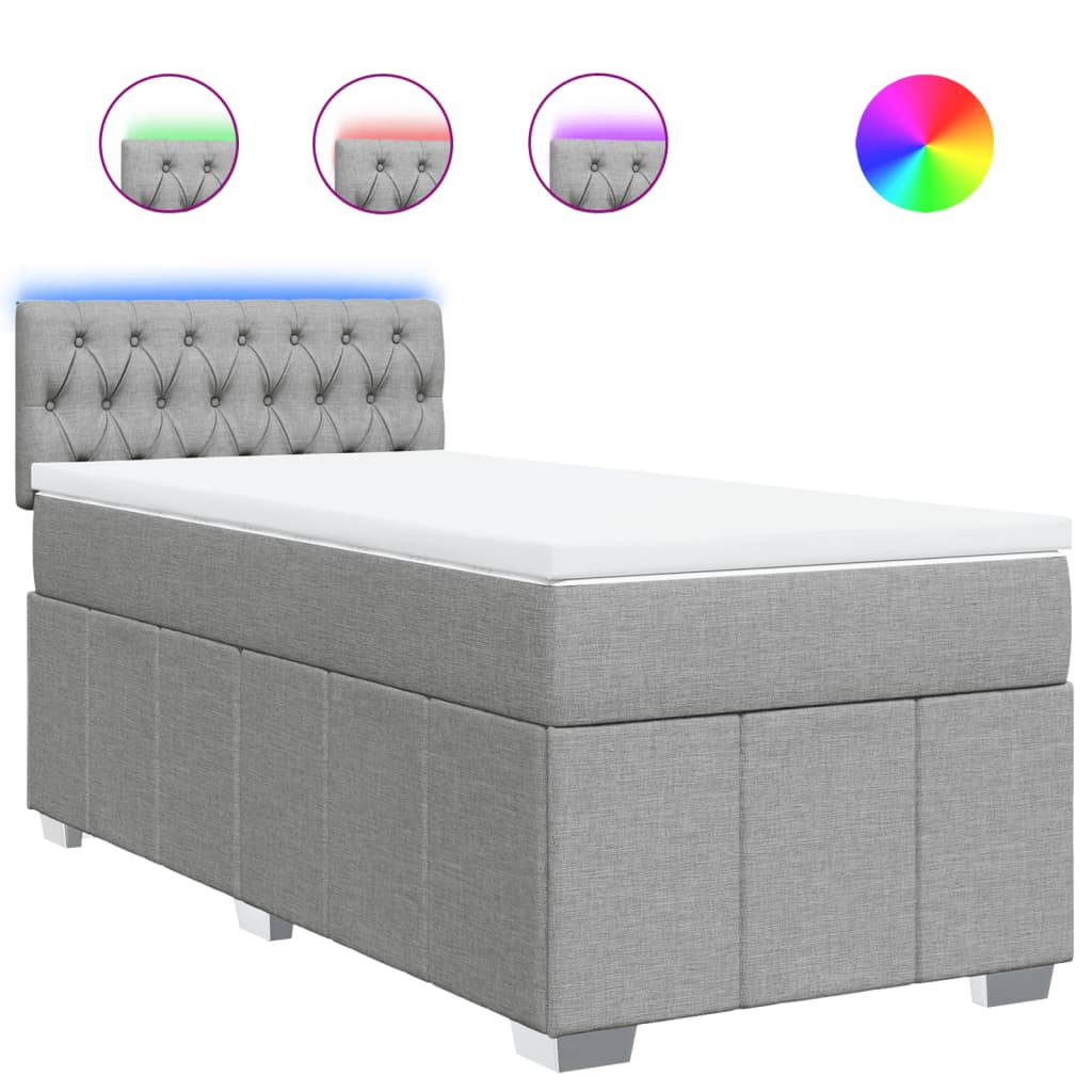 Κρεβάτι Boxspring με Στρώμα Ανοιχτό Γκρι 100x200 εκ. Υφασμάτινο - Pakobazaar