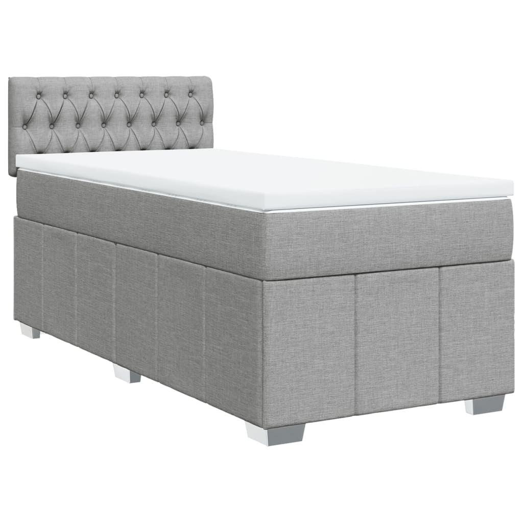 Κρεβάτι Boxspring με Στρώμα Ανοιχτό Γκρι 100x200 εκ. Υφασμάτινο - Pakobazaar