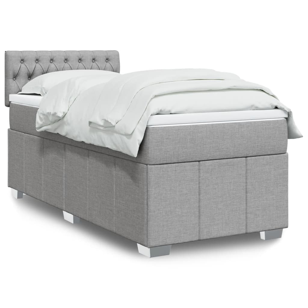 Κρεβάτι Boxspring με Στρώμα Ανοιχτό Γκρι 100x200 εκ. Υφασμάτινο - Pakobazaar
