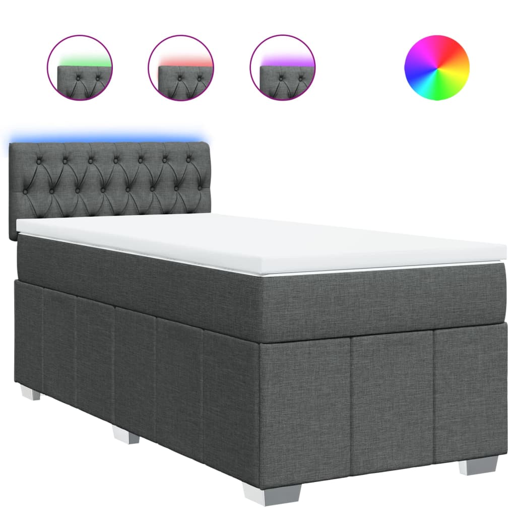 Κρεβάτι Boxspring με Στρώμα Σκούρο Γκρι 100x200 εκ. Υφασμάτινο - Pakobazaar