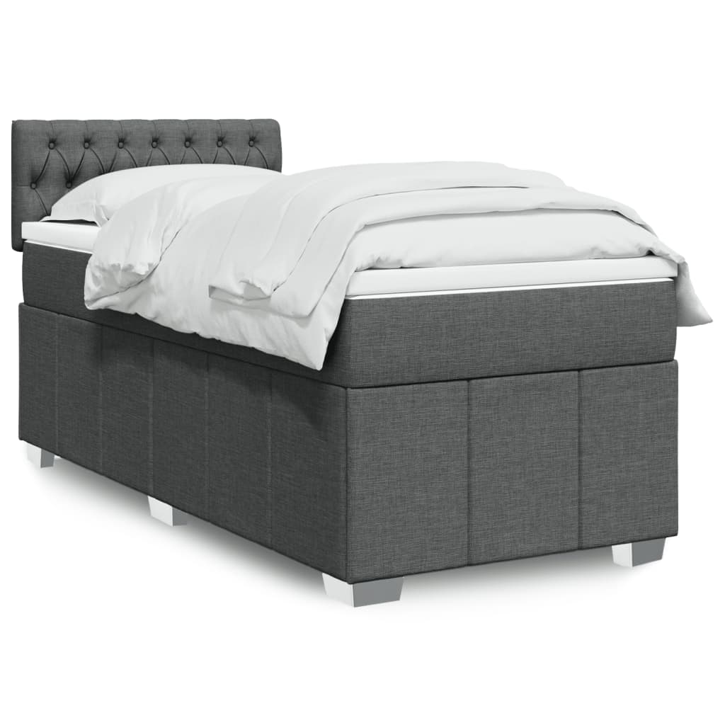 Κρεβάτι Boxspring με Στρώμα Σκούρο Γκρι 100x200 εκ. Υφασμάτινο - Pakobazaar