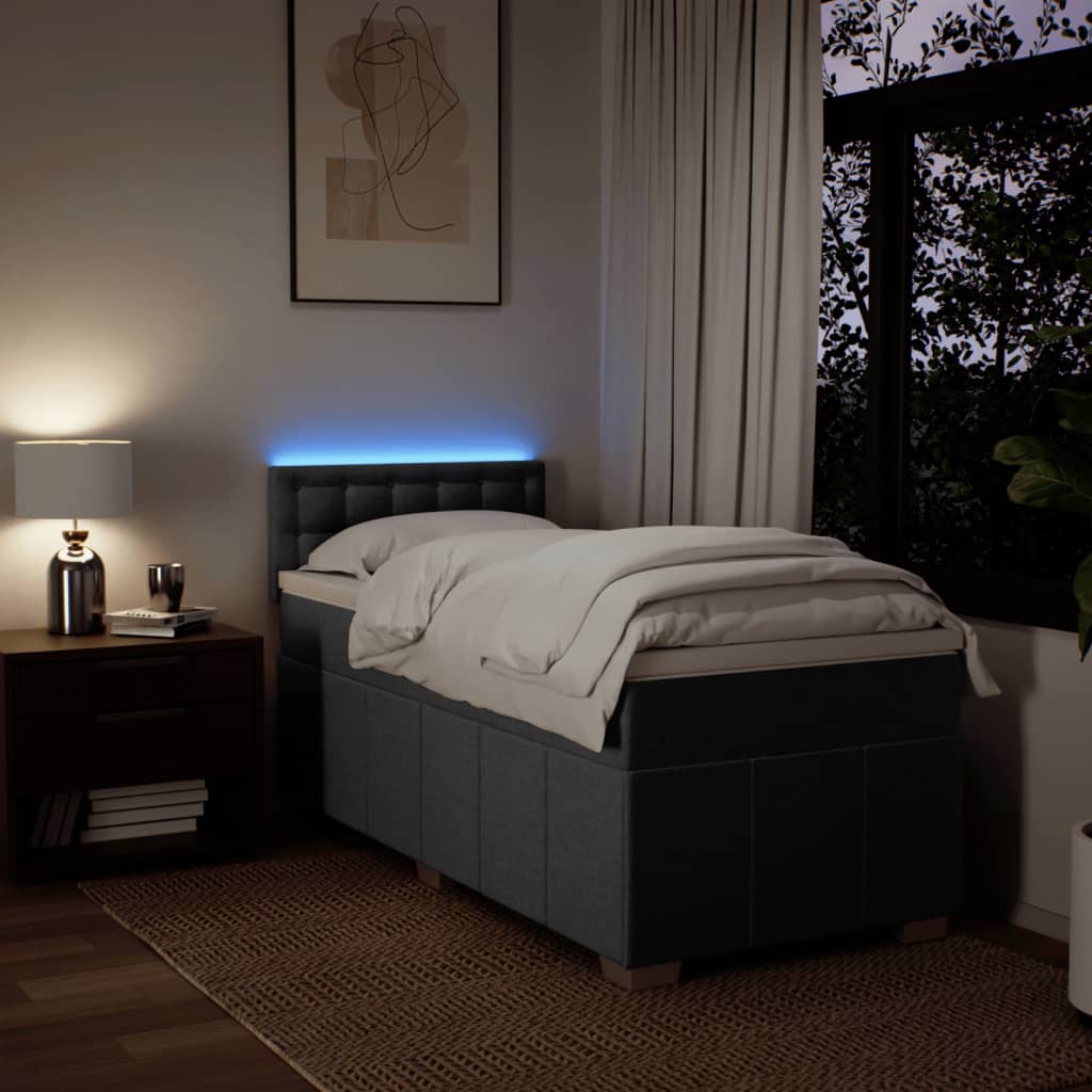 Κρεβάτι Boxspring με Στρώμα Σκούρο Γκρι 100x200 εκ. Υφασμάτινο - Pakobazaar
