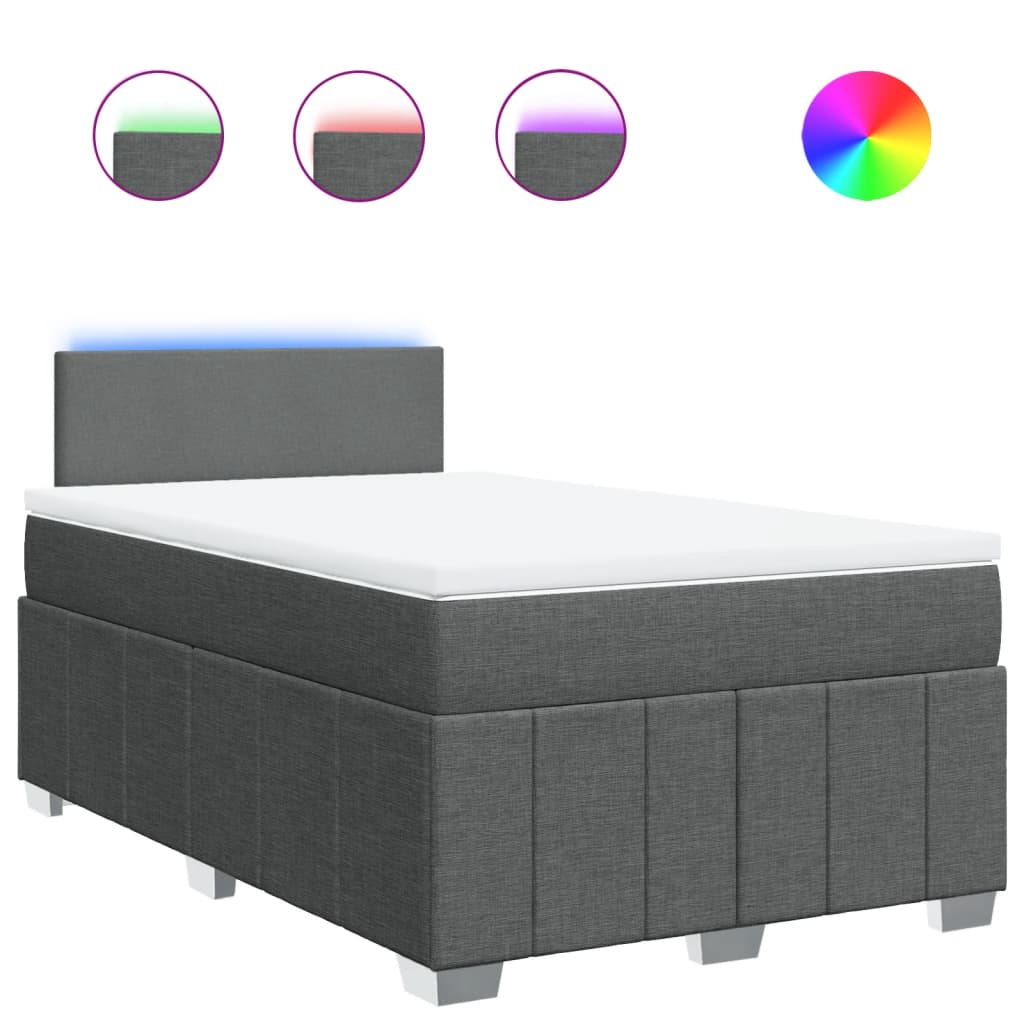 Κρεβάτι Boxspring με Στρώμα Σκούρο Γκρι 120x190 εκ Υφασμάτινο
