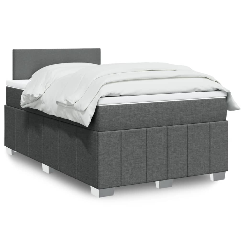 Κρεβάτι Boxspring με Στρώμα Σκούρο Γκρι 120x190 εκ Υφασμάτινο
