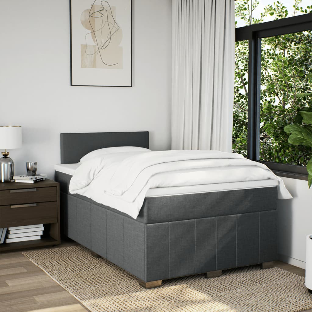 Κρεβάτι Boxspring με Στρώμα Σκούρο Γκρι 120x200 εκ. Υφασμάτινο - Pakobazaar