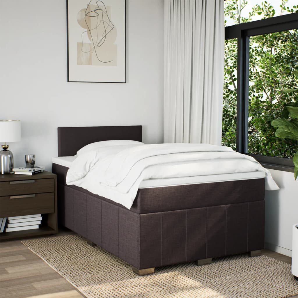 Κρεβάτι Boxspring με Στρώμα Σκούρο Καφέ 120x200 εκ. Υφασμάτινο - Pakobazaar