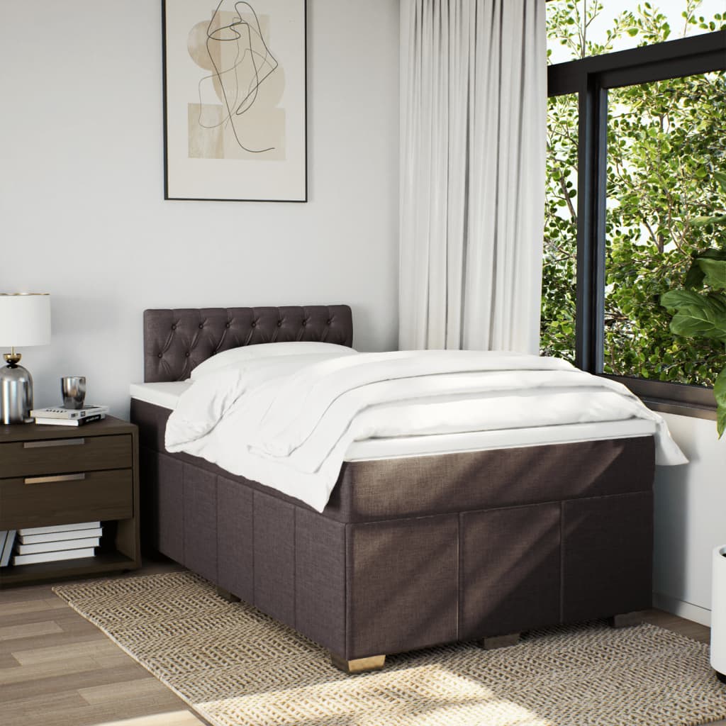 Κρεβάτι Boxspring με Στρώμα Σκούρο Καφέ 120x200 εκ. Υφασμάτινο - Pakobazaar