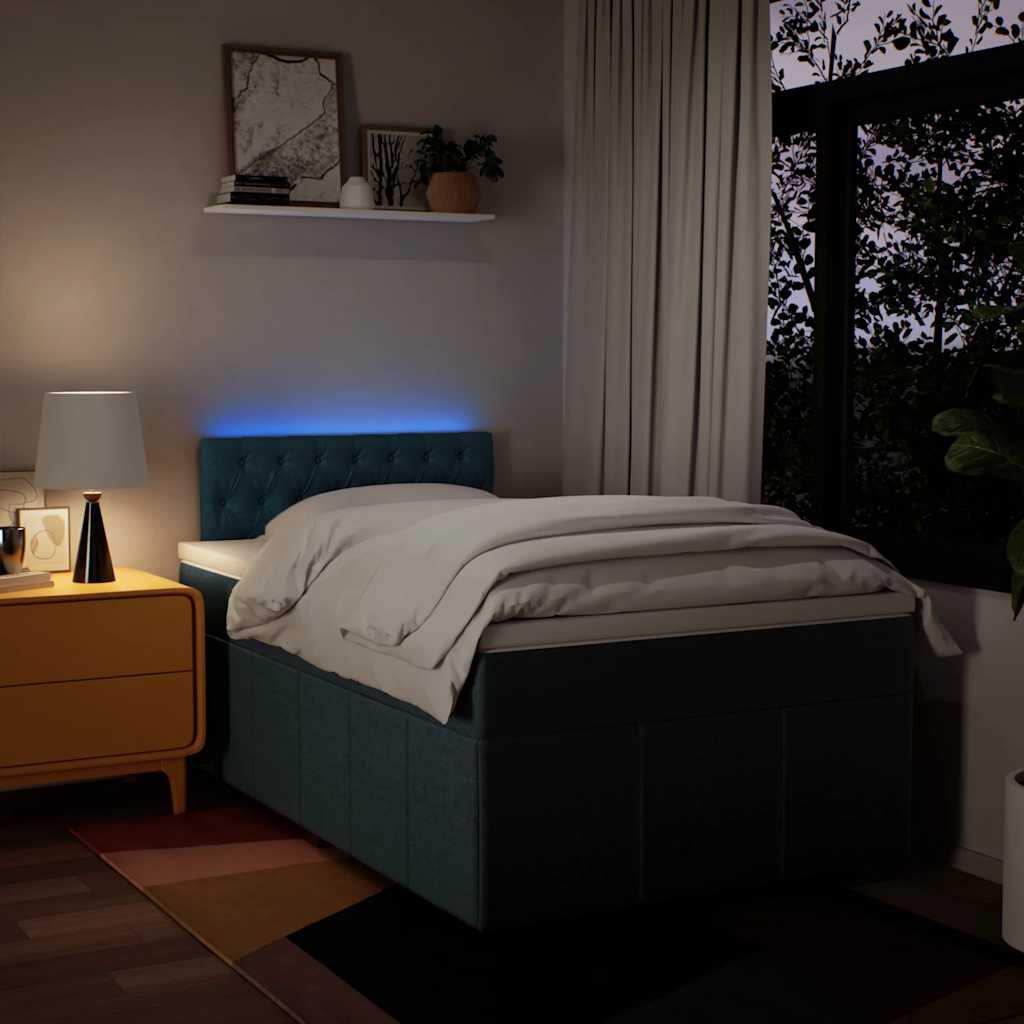 Κρεβάτι Boxspring με Στρώμα Μπλε 120x200 εκ. Υφασμάτινο - Pakobazaar