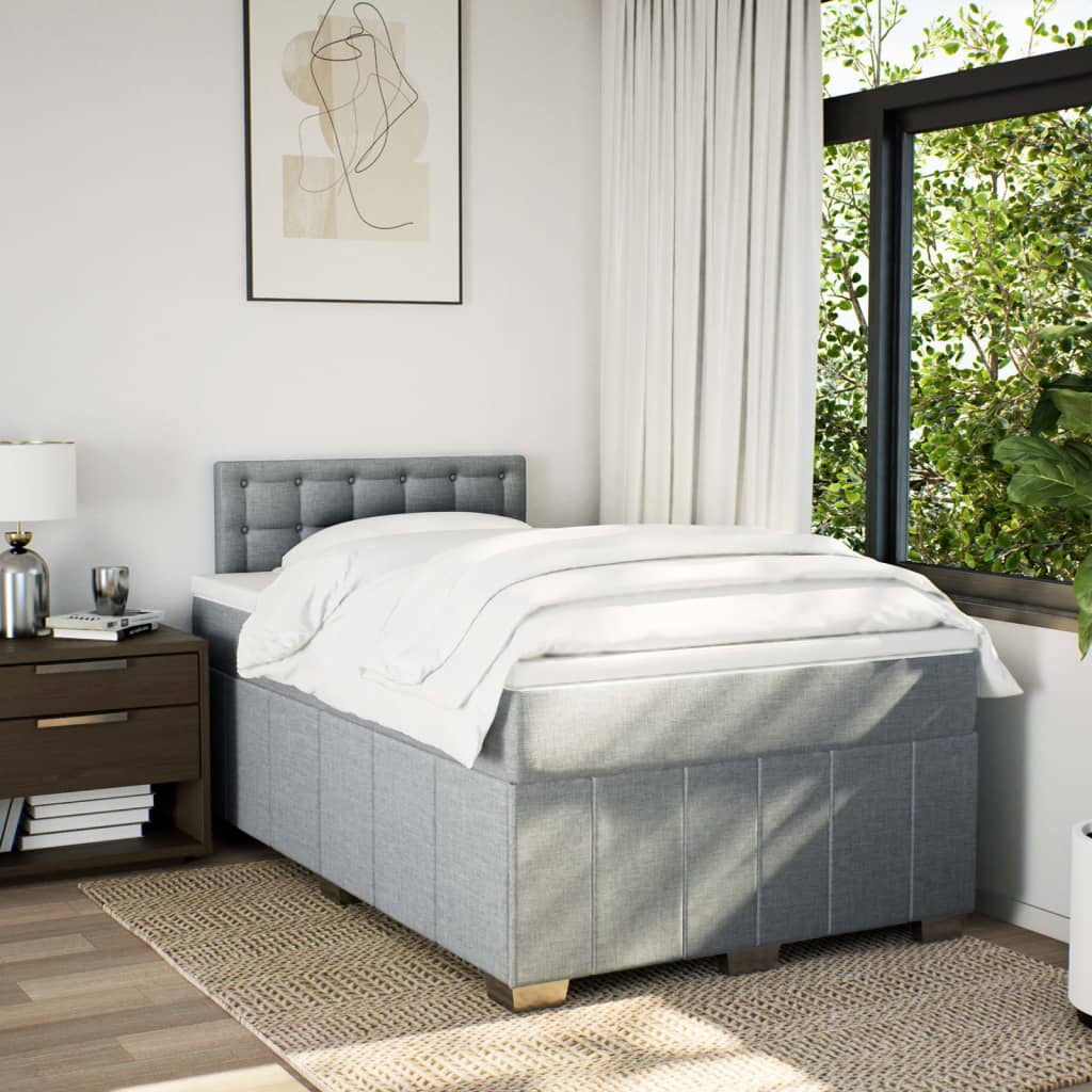 Κρεβάτι Boxspring με Στρώμα Ανοιχτό Γκρι 120x200 εκ. Υφασμάτινο - Pakobazaar