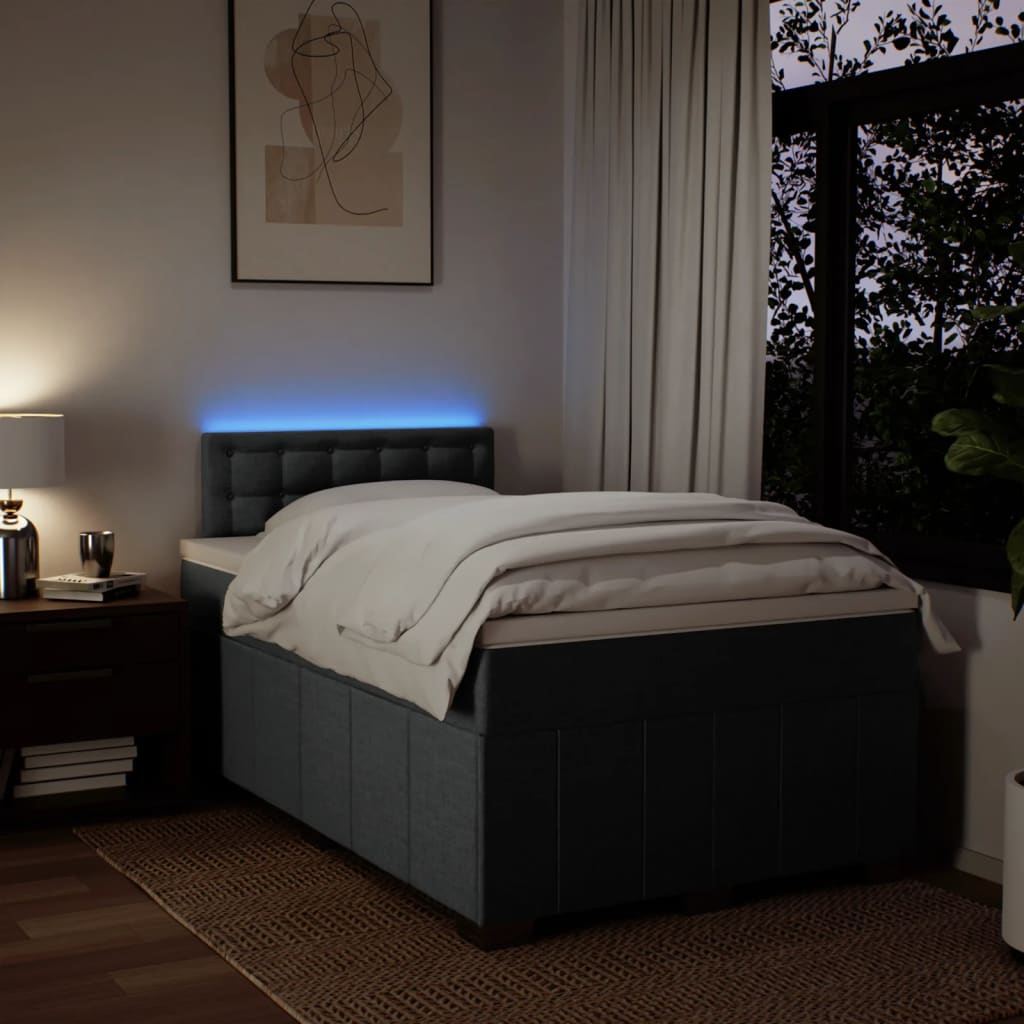 Κρεβάτι Boxspring με Στρώμα Σκούρο Γκρι 120x200 εκ. Υφασμάτινο - Pakobazaar