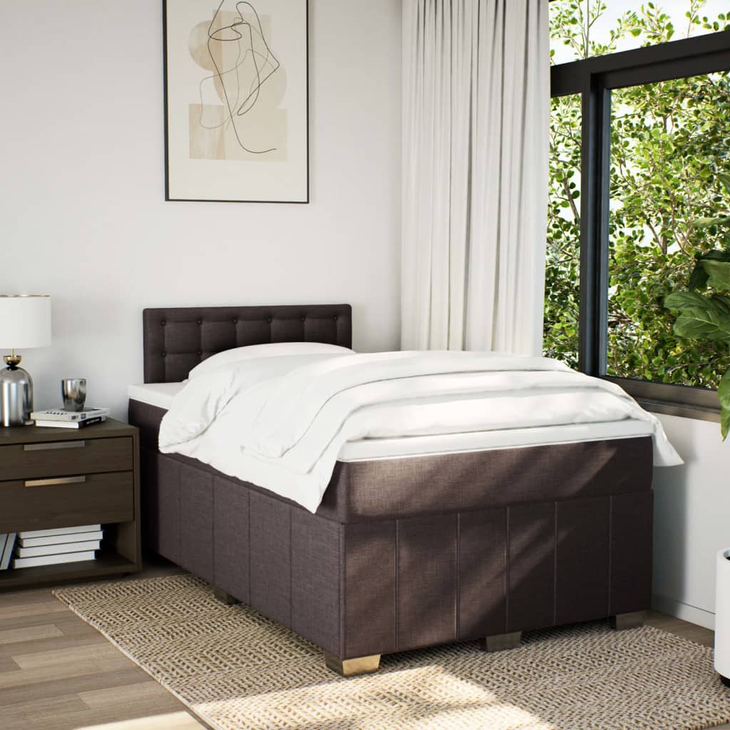 Κρεβάτι Boxspring με Στρώμα Σκούρο Καφέ 120x200 εκ. Υφασμάτινο - Pakobazaar
