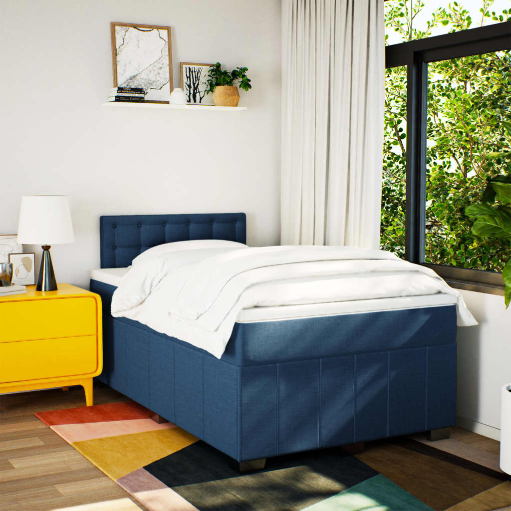 Κρεβάτι Boxspring με Στρώμα Μπλε 120x200 εκ. Υφασμάτινο - Pakobazaar