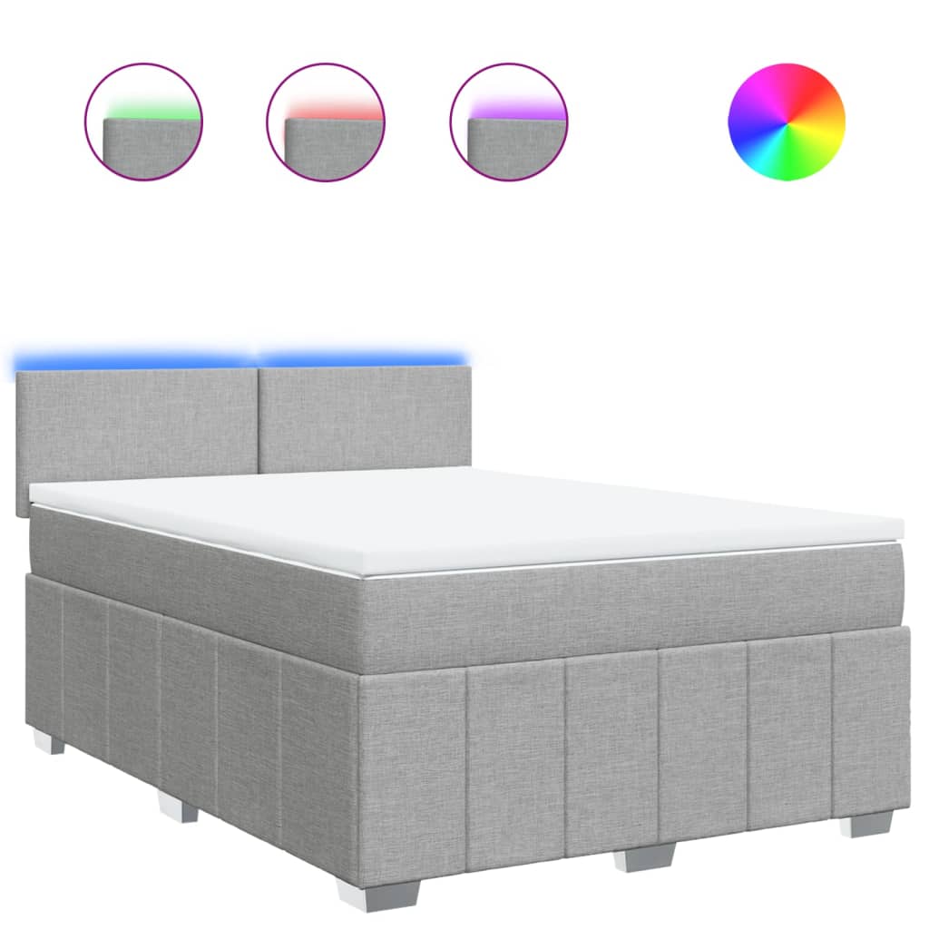 Κρεβάτι Boxspring με Στρώμα Ανοιχτό Γκρι 140x190 εκ. Υφασμάτινο - Pakobazaar