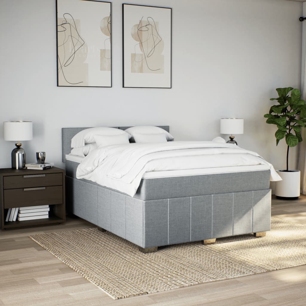 Κρεβάτι Boxspring με Στρώμα Ανοιχτό Γκρι 140x190 εκ. Υφασμάτινο - Pakobazaar