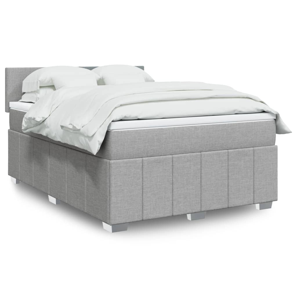 Κρεβάτι Boxspring με Στρώμα Ανοιχτό Γκρι 140x190 εκ. Υφασμάτινο - Pakobazaar