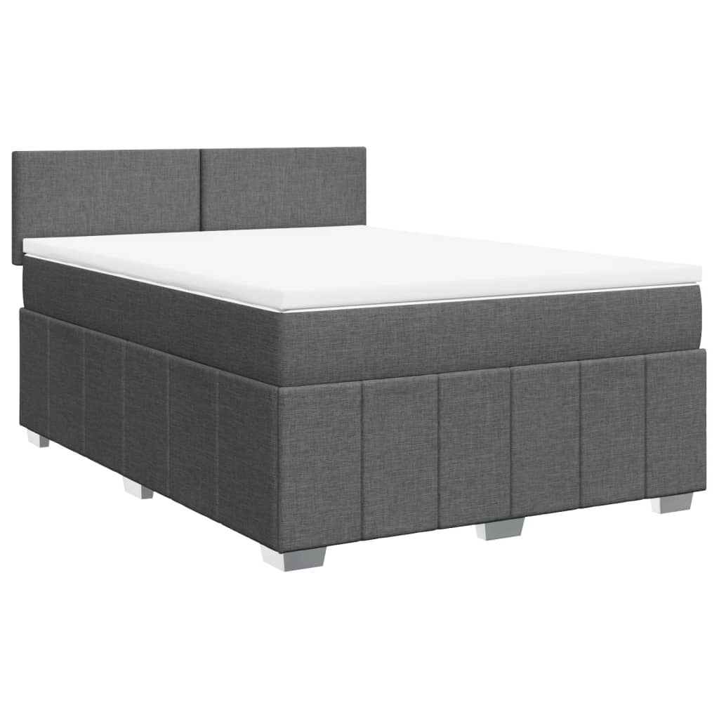 Κρεβάτι Boxspring με Στρώμα Σκούρο Γκρι 140x190 εκ. Υφασμάτινο - Pakobazaar