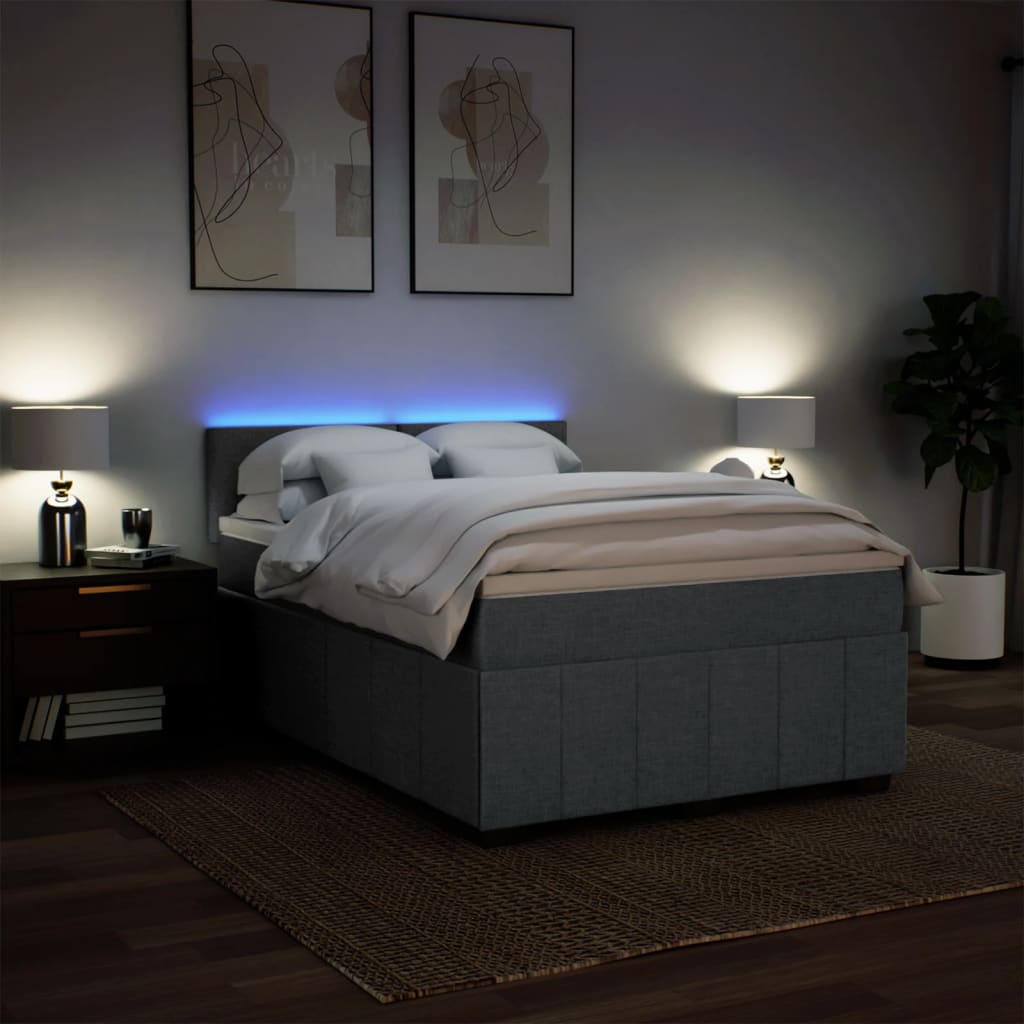 Κρεβάτι Boxspring με Στρώμα Σκούρο Γκρι 140x190 εκ. Υφασμάτινο - Pakobazaar