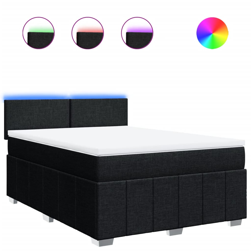 Κρεβάτι Boxspring με Στρώμα Μαύρο 140x190 εκ. Υφασμάτινο - Pakobazaar