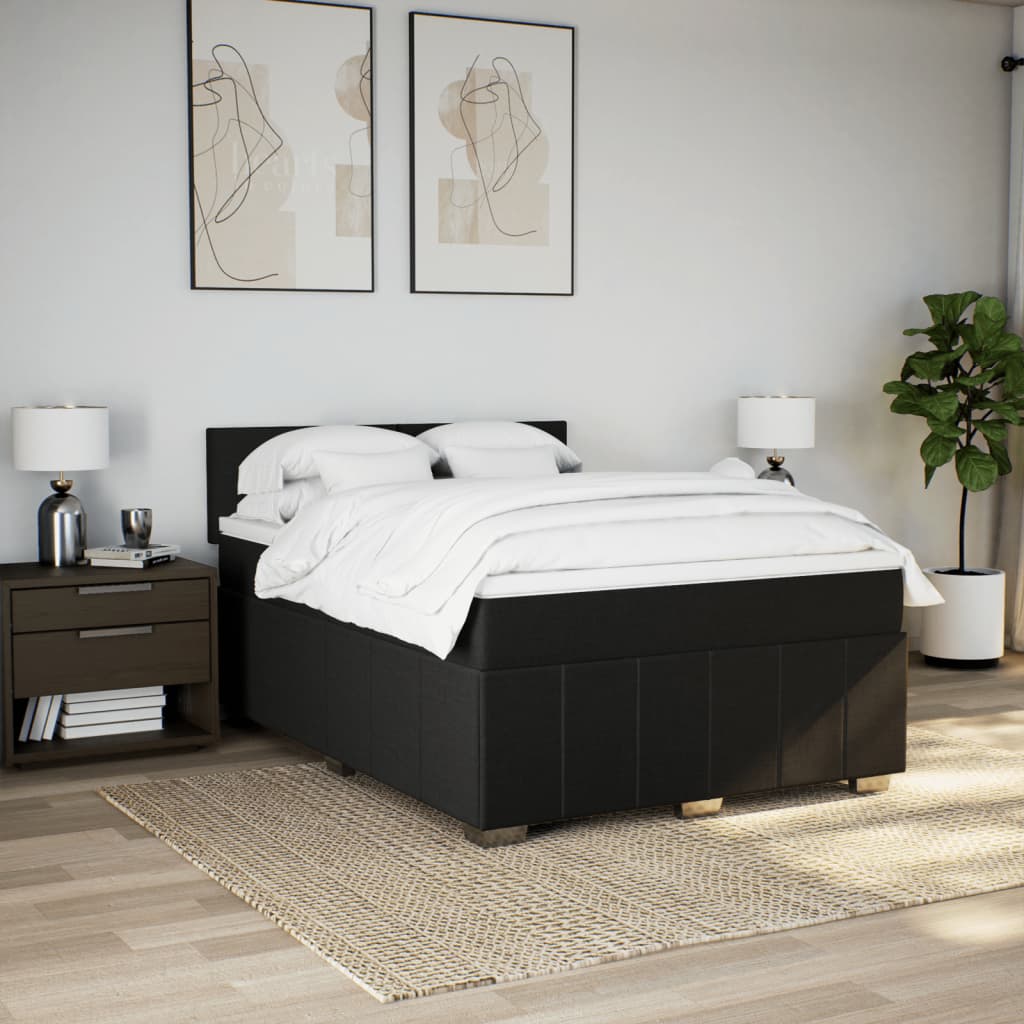 Κρεβάτι Boxspring με Στρώμα Μαύρο 140x190 εκ. Υφασμάτινο - Pakobazaar