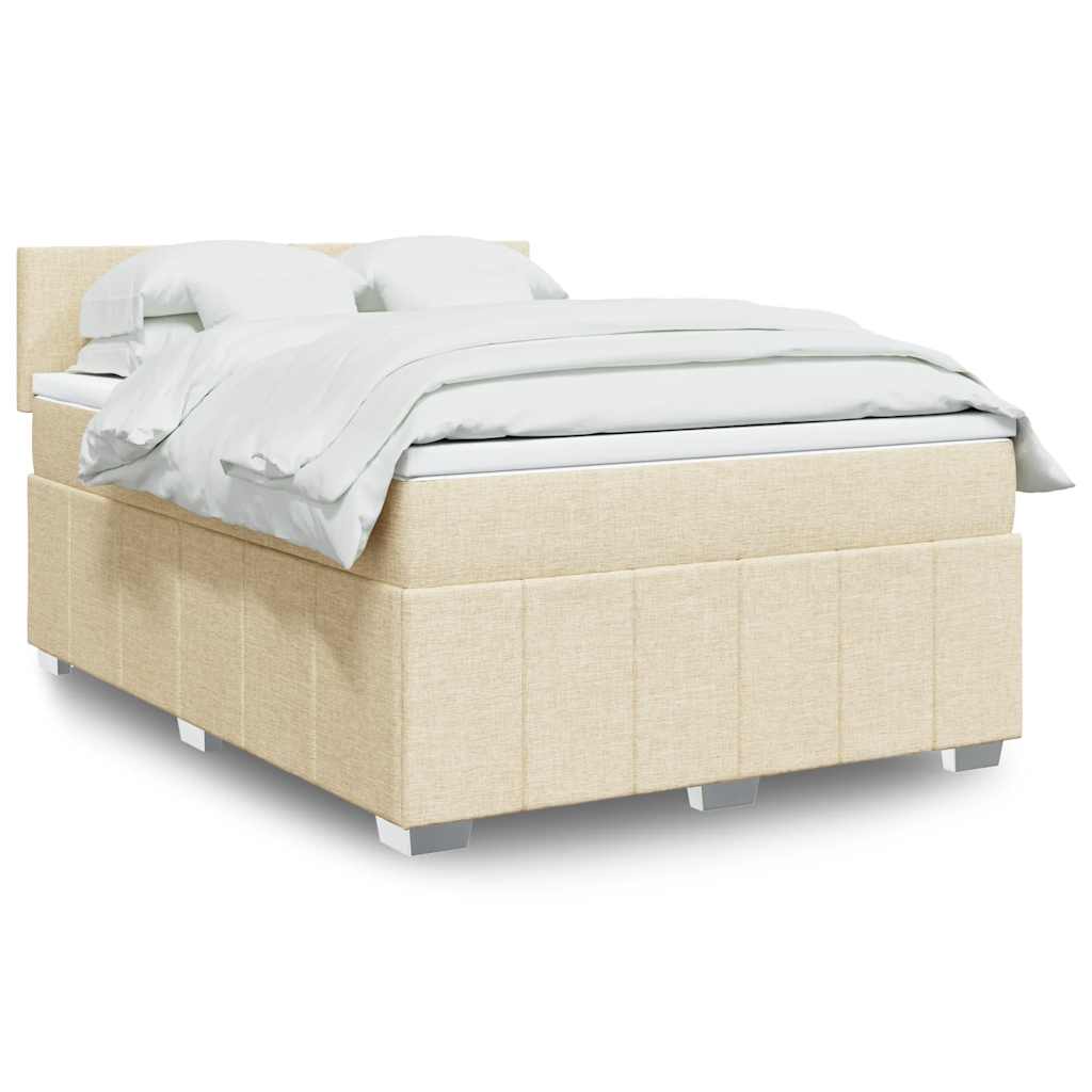 Κρεβάτι Boxspring με Στρώμα Κρεμ 140x190 εκ. Υφασμάτινο - Pakobazaar