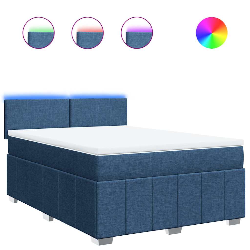 Κρεβάτι Boxspring με Στρώμα Μπλε 140x190 εκ. Υφασμάτινο