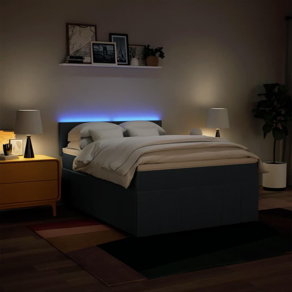 Κρεβάτι Boxspring με Στρώμα Μπλε 140x190 εκ. Υφασμάτινο