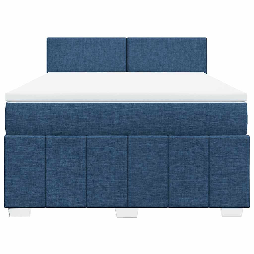 Κρεβάτι Boxspring με Στρώμα Μπλε 140x190 εκ. Υφασμάτινο