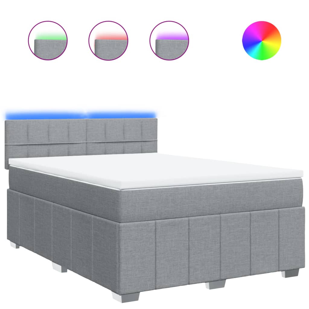Κρεβάτι Boxspring με Στρώμα Ανοιχτό Γκρι 140x190 εκ. Υφασμάτινο - Pakobazaar