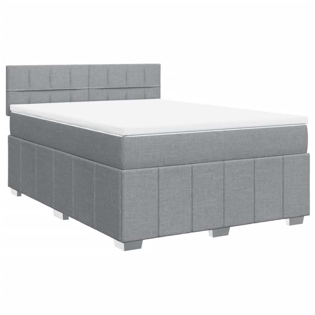 Κρεβάτι Boxspring με Στρώμα Ανοιχτό Γκρι 140x190 εκ. Υφασμάτινο - Pakobazaar