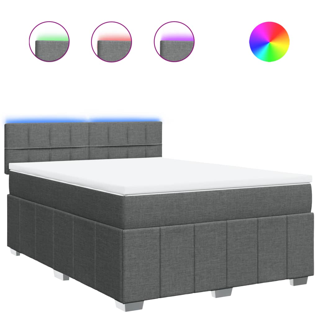 Κρεβάτι Boxspring με Στρώμα Σκούρο Γκρι 140x190 εκ. Υφασμάτινο - Pakobazaar