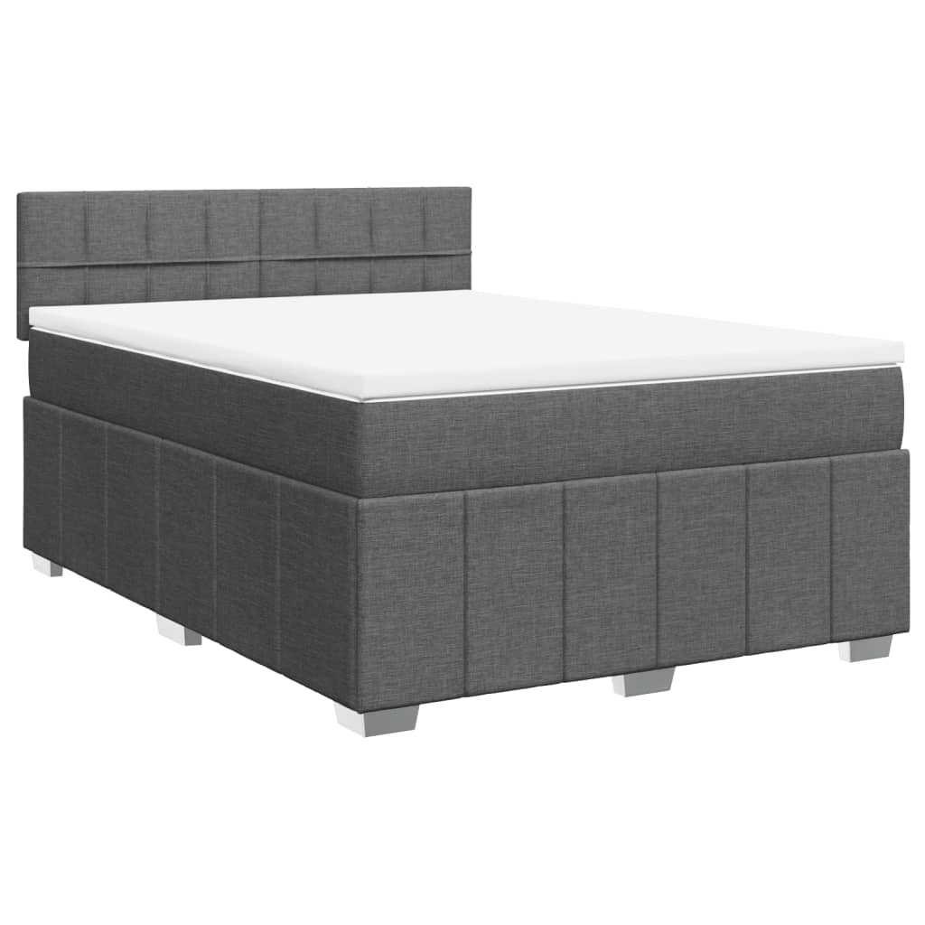 Κρεβάτι Boxspring με Στρώμα Σκούρο Γκρι 140x190 εκ. Υφασμάτινο - Pakobazaar
