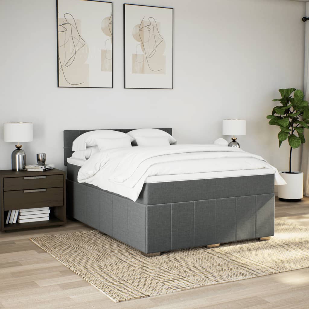 Κρεβάτι Boxspring με Στρώμα Σκούρο Γκρι 140x190 εκ. Υφασμάτινο - Pakobazaar