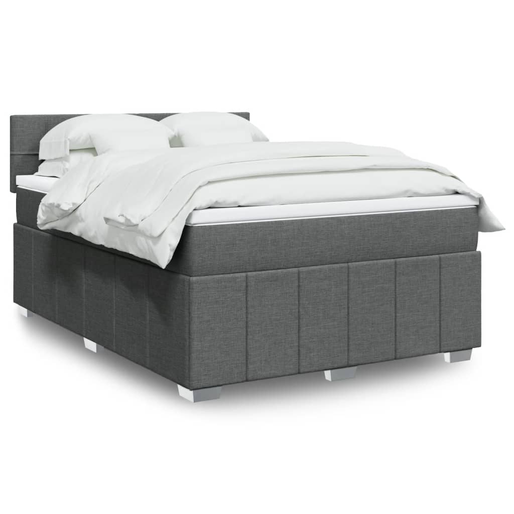 Κρεβάτι Boxspring με Στρώμα Σκούρο Γκρι 140x190 εκ. Υφασμάτινο - Pakobazaar