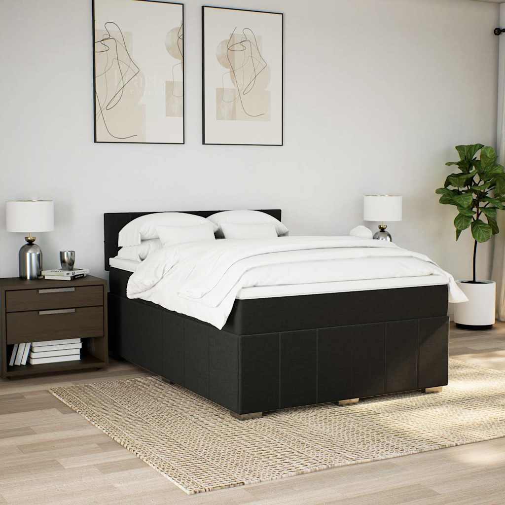 Κρεβάτι Boxspring με Στρώμα Μαύρο 140x190 εκ. Υφασμάτινο - Pakobazaar