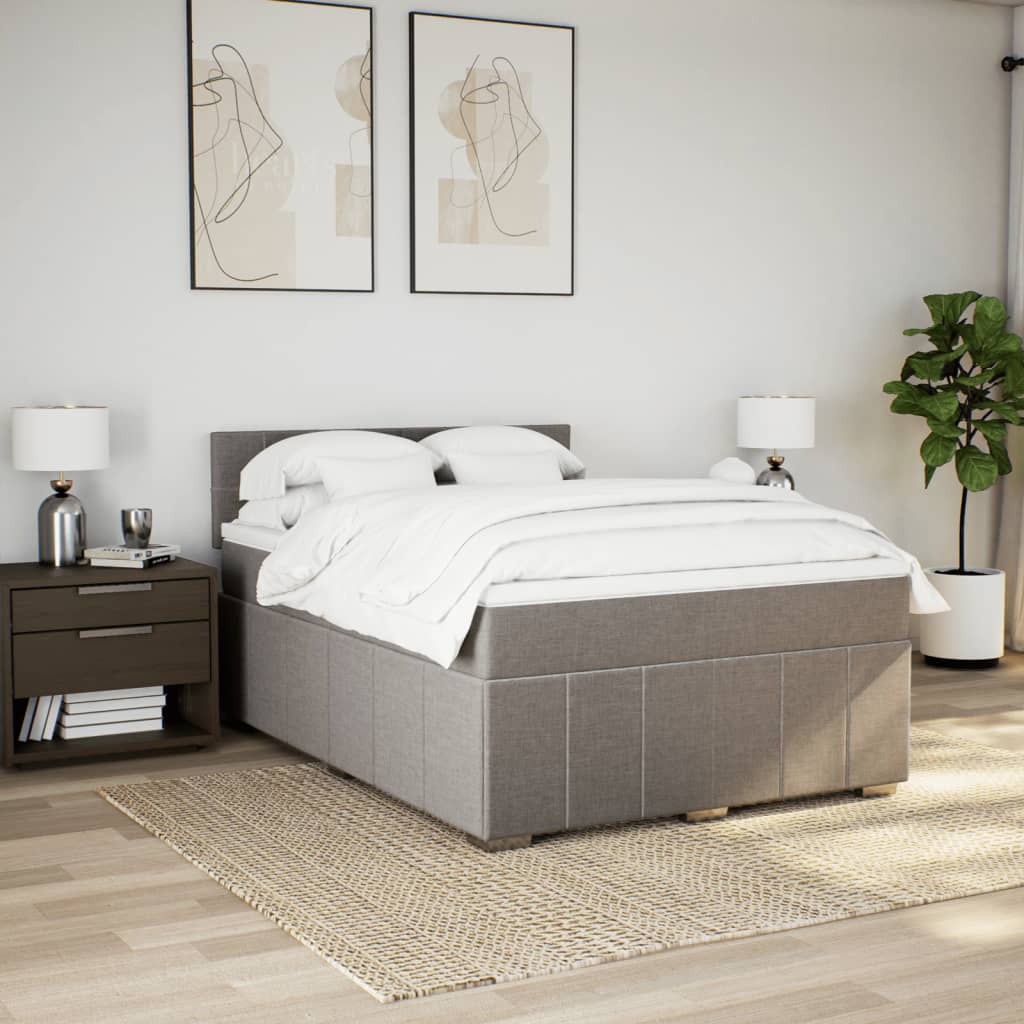 Κρεβάτι Boxspring με Στρώμα Taupe 140x190 εκ. Υφασμάτινο - Pakobazaar