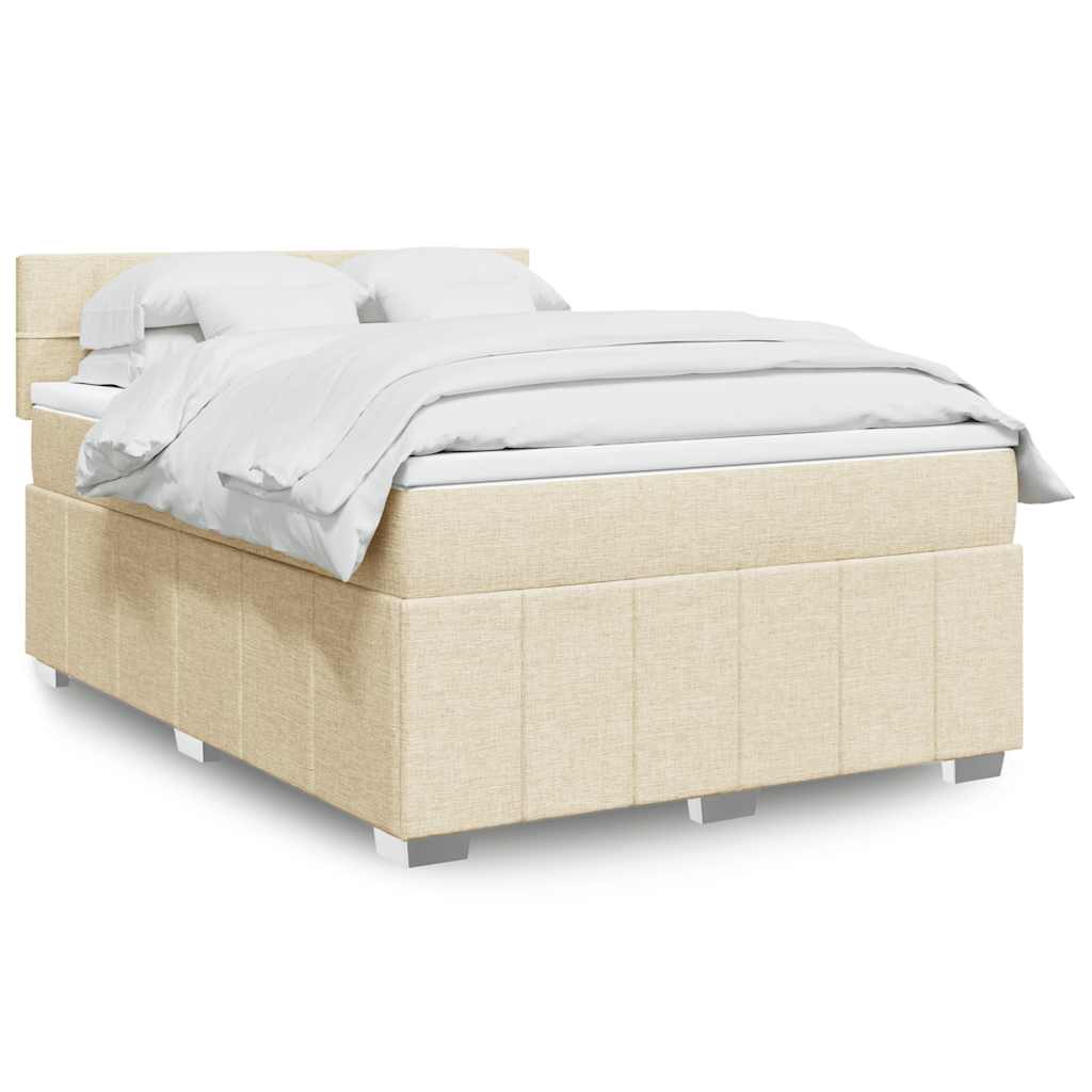 Κρεβάτι Boxspring με Στρώμα Κρεμ 140x190 εκ. Υφασμάτινο - Pakobazaar