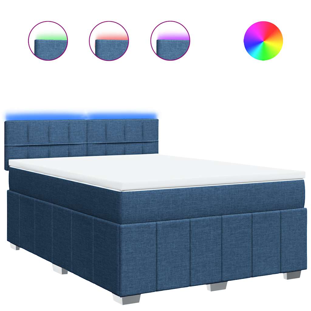 Κρεβάτι Boxspring με Στρώμα Μπλε 140x190 εκ. Υφασμάτινο - Pakobazaar
