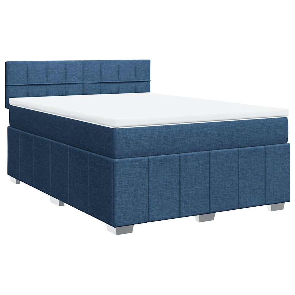 Κρεβάτι Boxspring με Στρώμα Μπλε 140x190 εκ. Υφασμάτινο - Pakobazaar