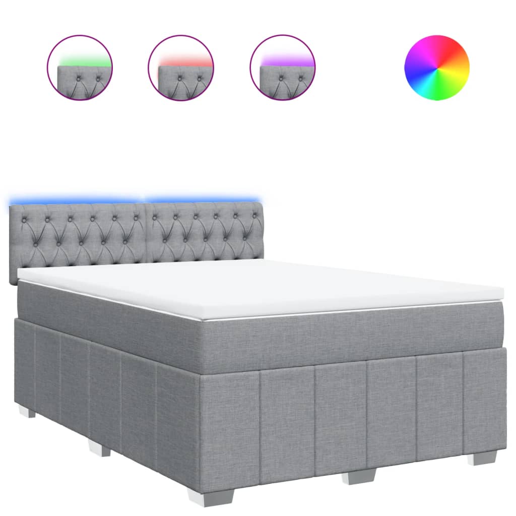 Κρεβάτι Boxspring με Στρώμα Ανοιχτό Γκρι 140x190 εκ. Υφασμάτινο - Pakobazaar