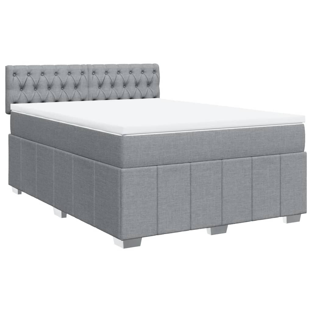 Κρεβάτι Boxspring με Στρώμα Ανοιχτό Γκρι 140x190 εκ. Υφασμάτινο - Pakobazaar