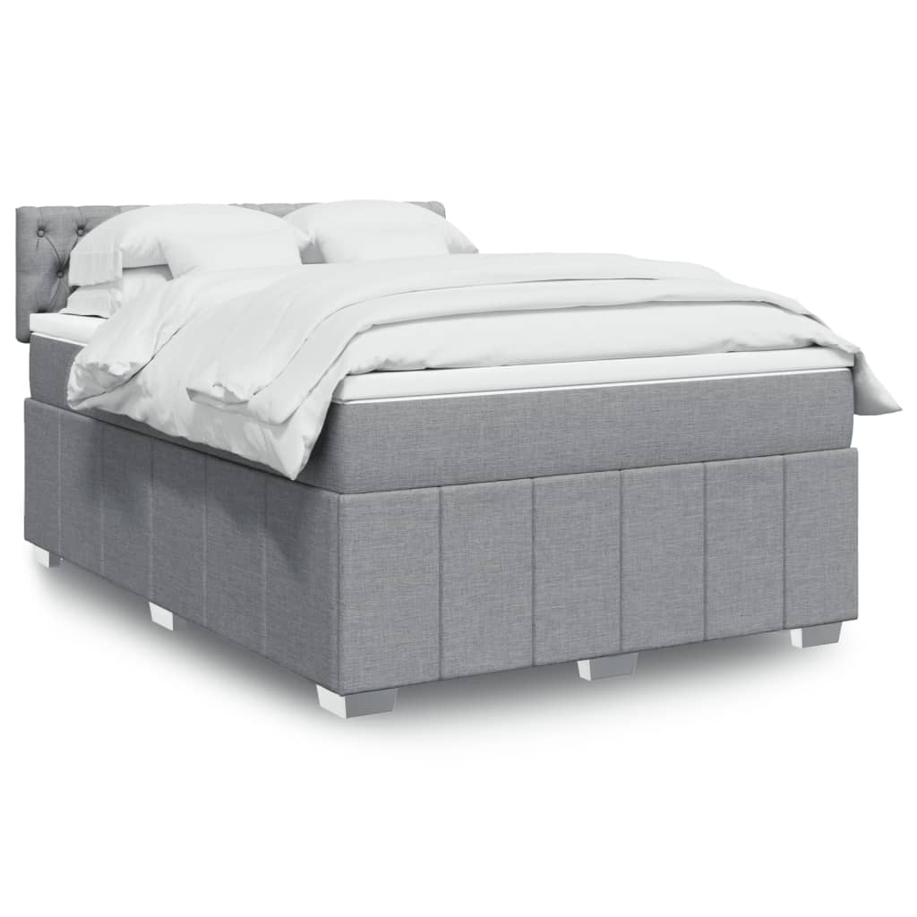 Κρεβάτι Boxspring με Στρώμα Ανοιχτό Γκρι 140x190 εκ. Υφασμάτινο - Pakobazaar