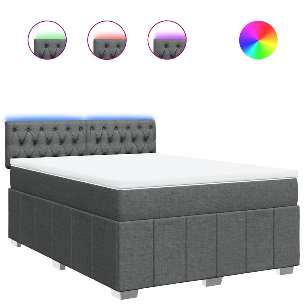 Κρεβάτι Boxspring με Στρώμα Σκούρο Γκρι 140x190 εκ. Υφασμάτινο - Pakobazaar
